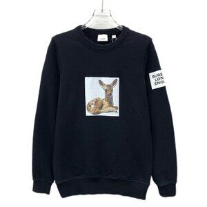 Burberry Black Deer Print Cotton Long-Sleeve Sweatshirt XS Round-Neck Made In Po